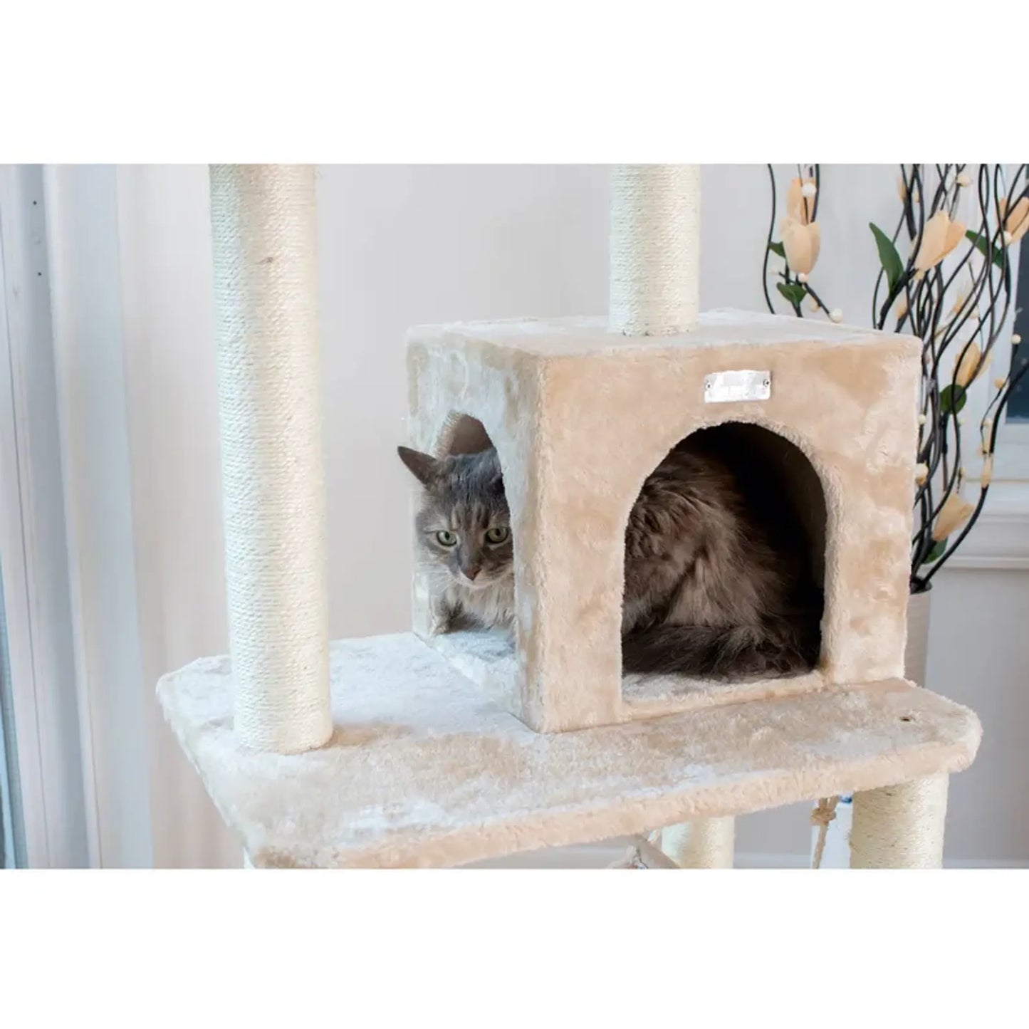 GleePet 57" H Cat Tree Beige Real Wood Cat Indoor House