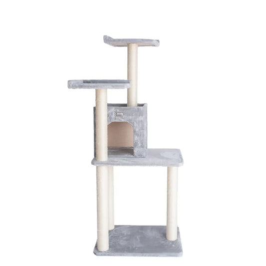 GleePet 57-Inch Cat Tree Two-Door Real Wood Condo Gray