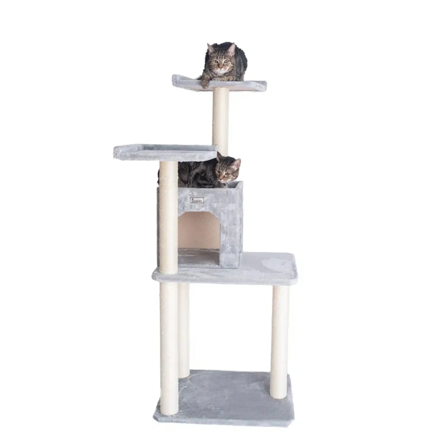 GleePet 57-Inch Cat Tree Two-Door Real Wood Condo Gray