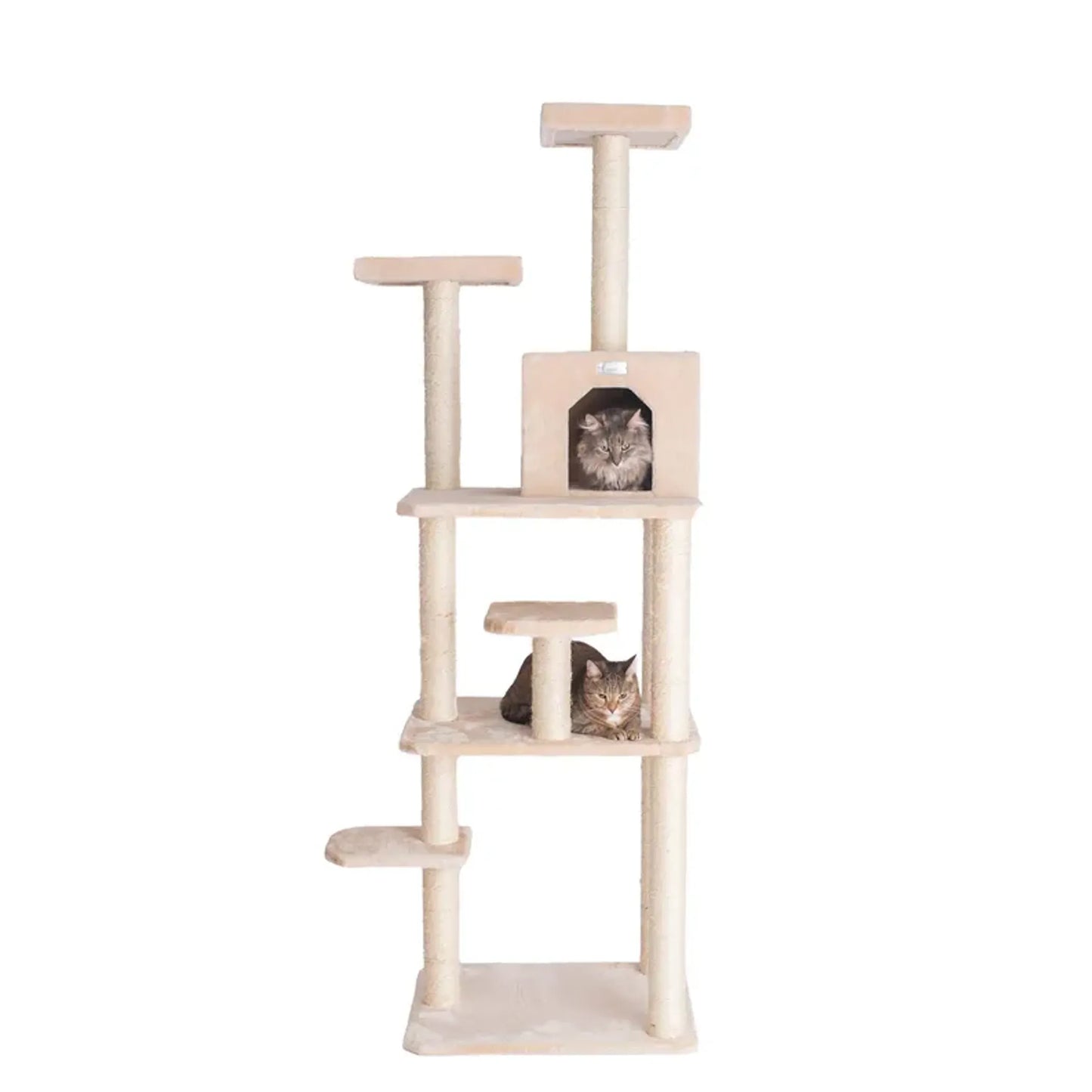 GleePet Real Wood 74-Inch Cat Tree With Seven Levels, Beige