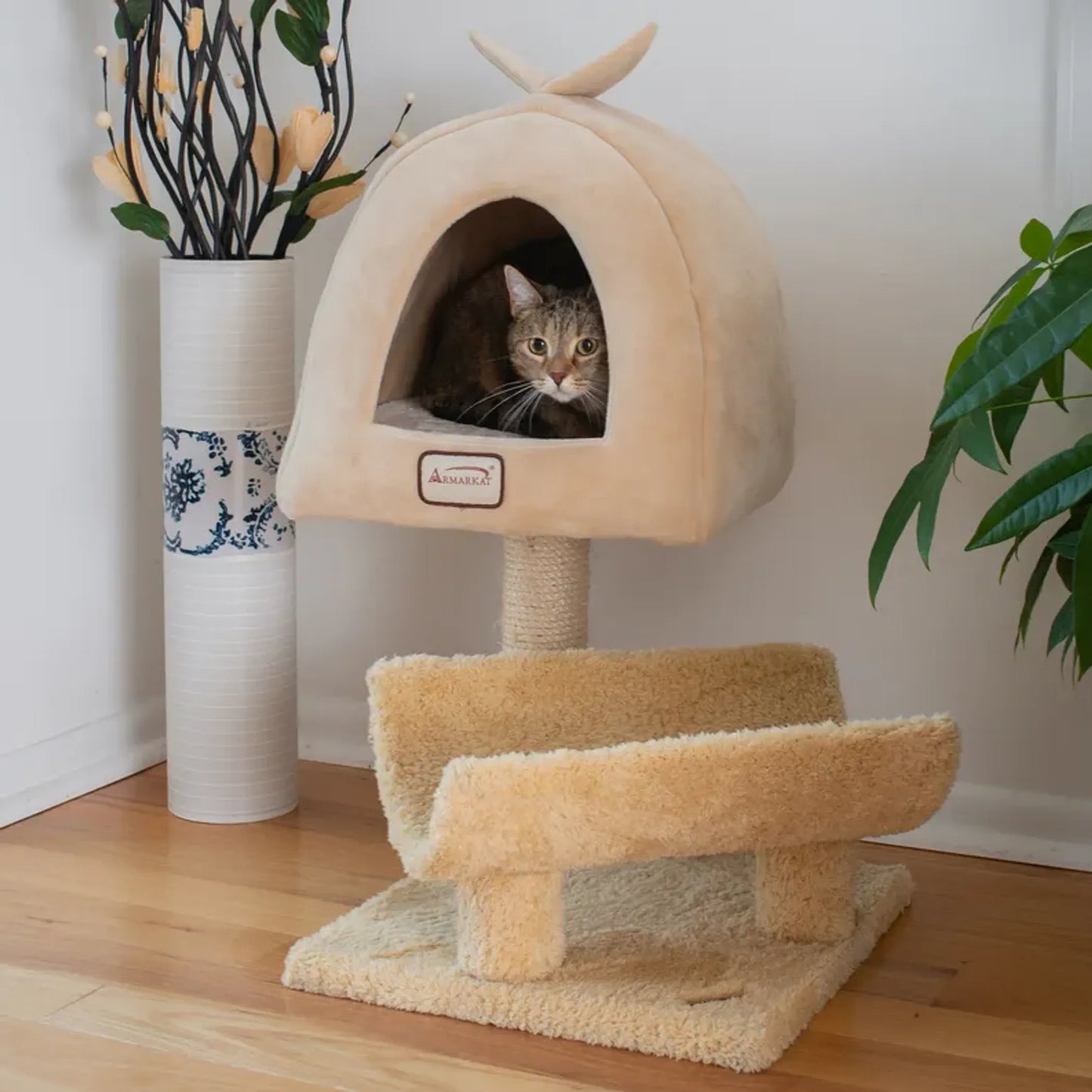 Armarkat X3007 Cat Condo, Real Wood Cat Scratching Post