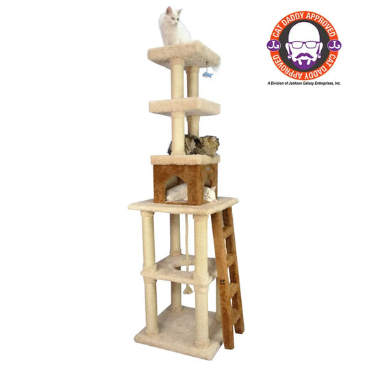 Real Wood  Multi-Level Cat Tower X8303 Cat Tree In Beige