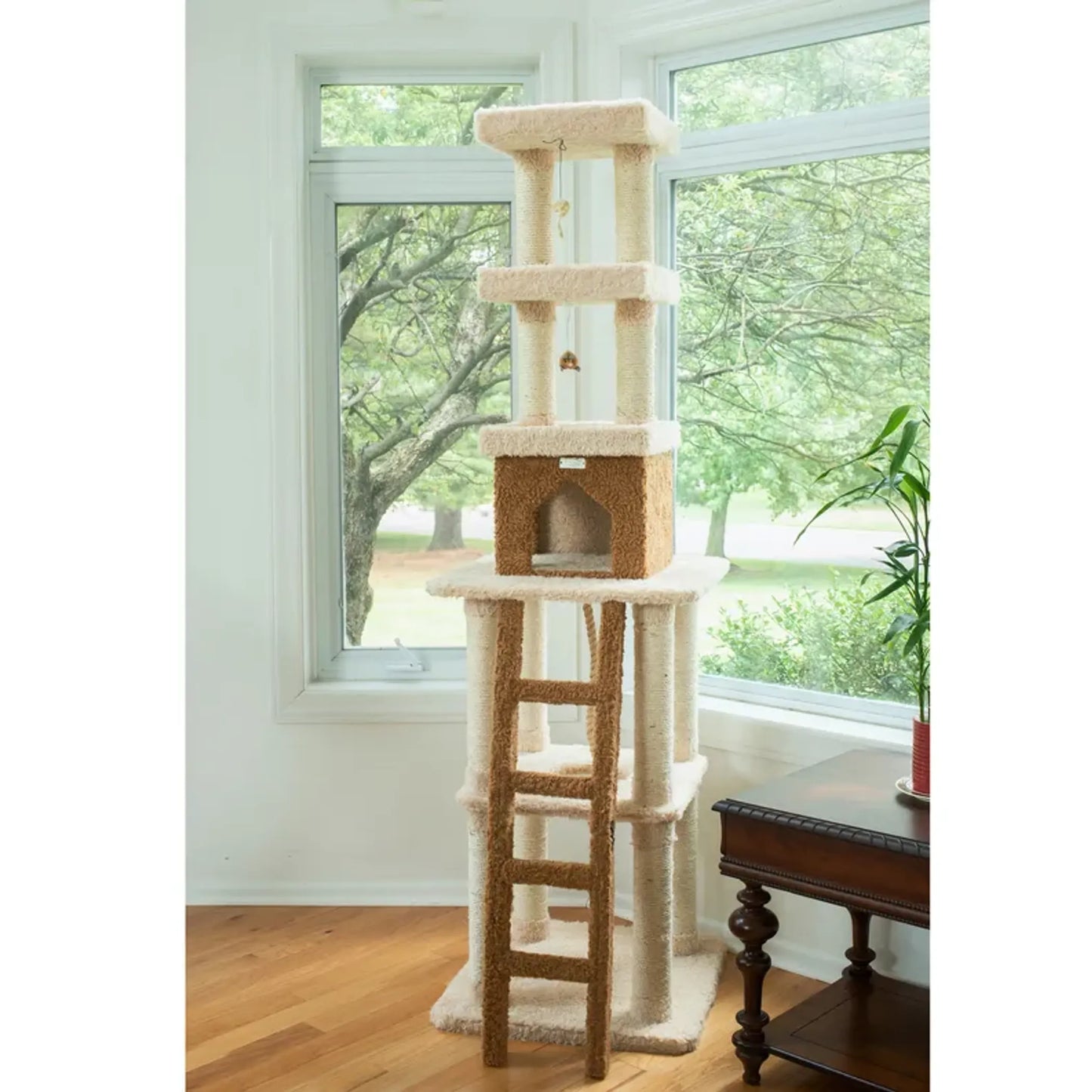 Real Wood  Multi-Level Cat Tower X8303 Cat Tree In Beige