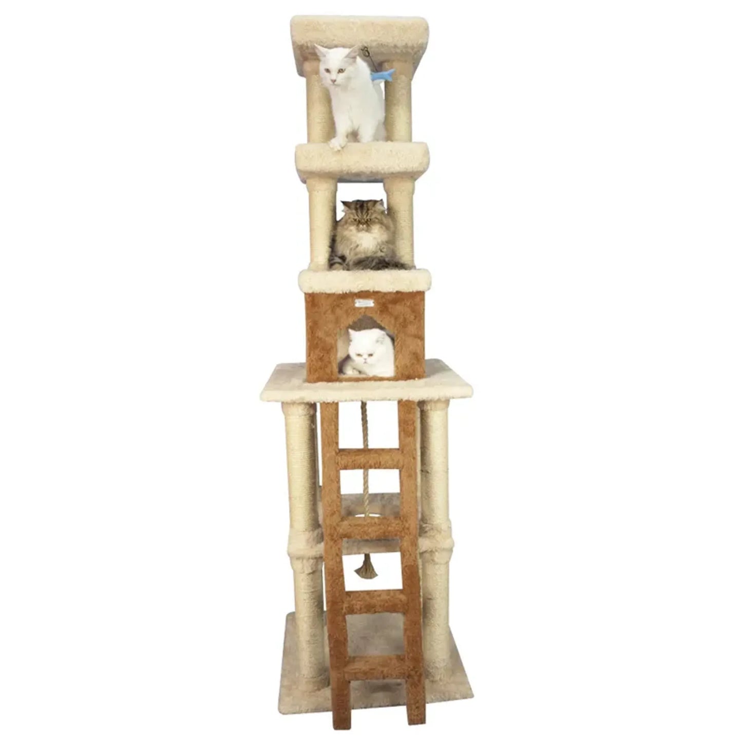 Real Wood  Multi-Level Cat Tower X8303 Cat Tree In Beige