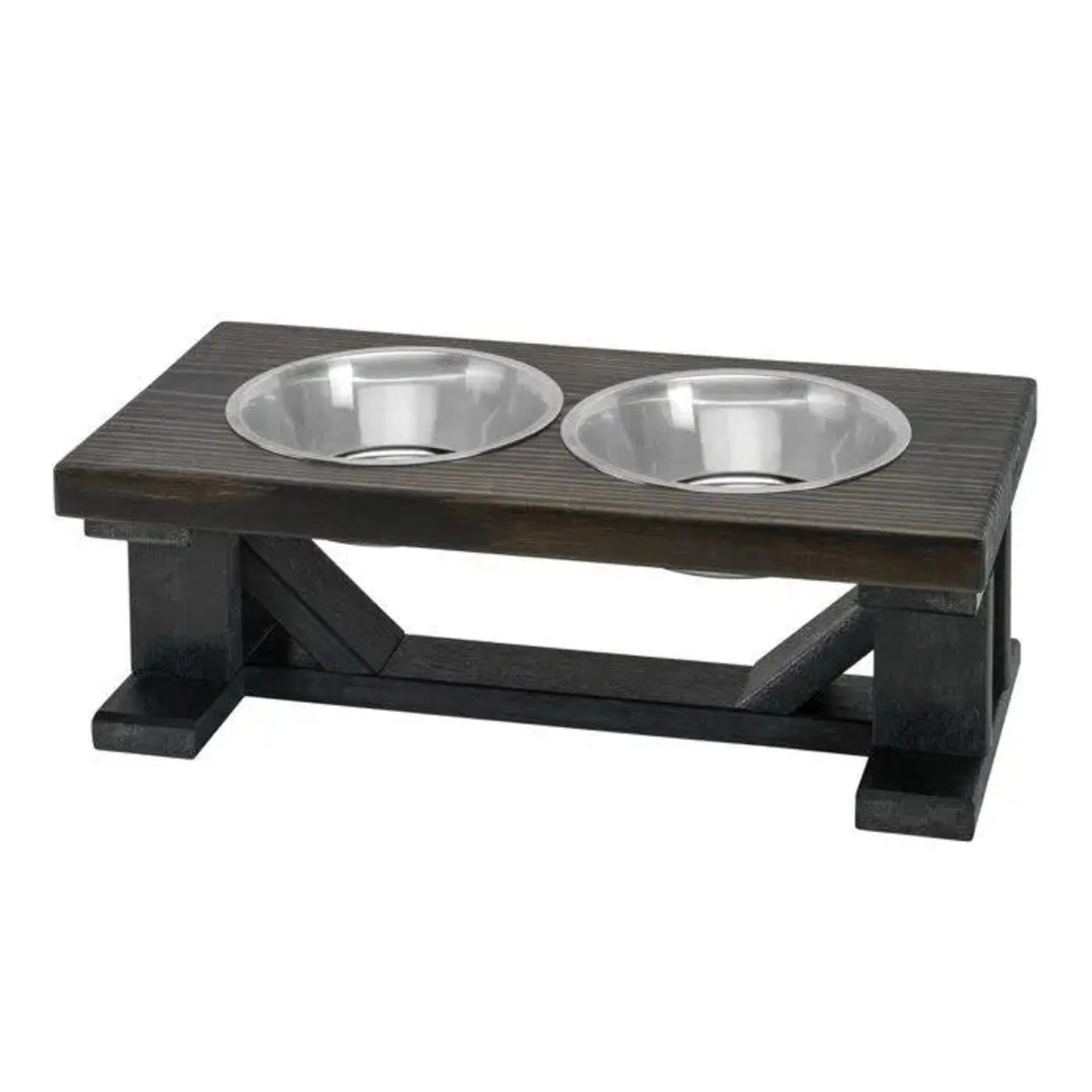 Farmhouse 2-Bowl Elevated Dog Feeder Chestnut Medium, Black Base