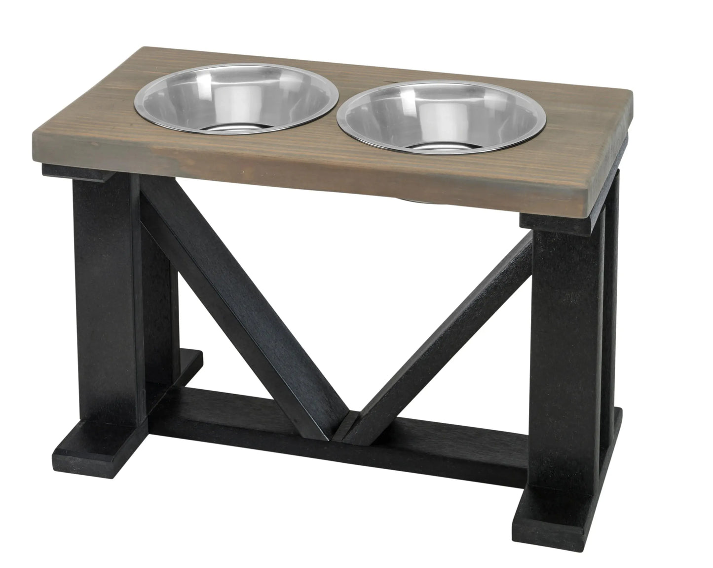 Farmhouse 2-Bowl Elevated Dog Feeder Chestnut Medium, Black Base