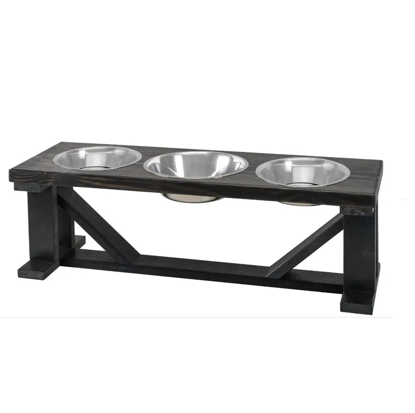 Farmhouse 3-Bowl Elevated Dog Feeder Ebony Small, Black Base