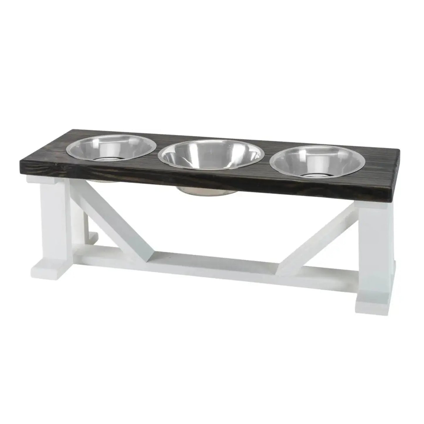 Farmhouse 3-Bowl Elevated Dog Feeder Ebony Small, Black Base