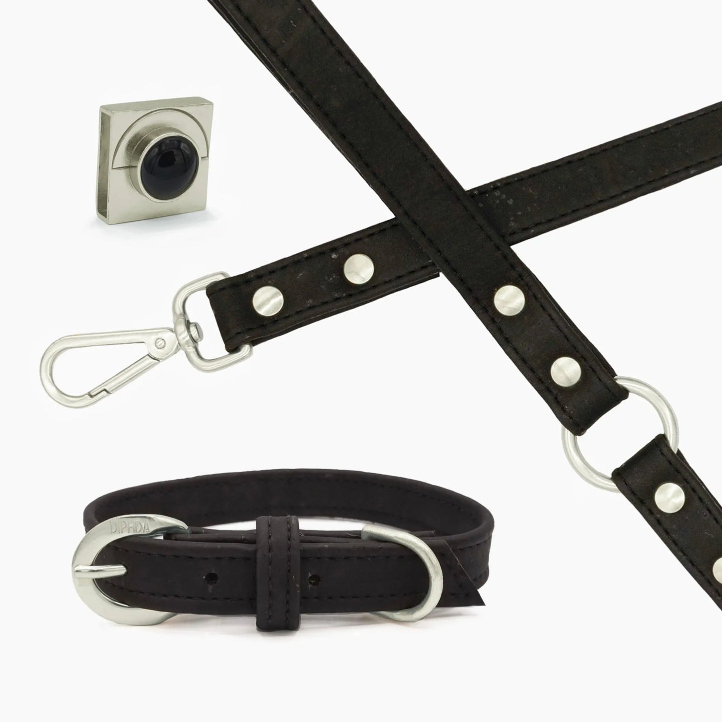 Midnight Black Cork Leather Leash