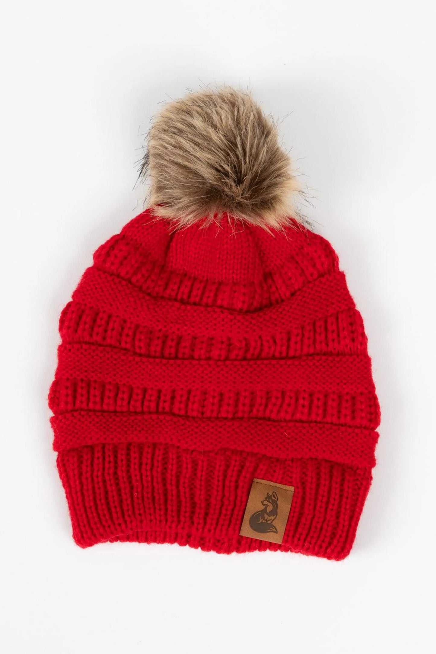 Scarlet Ribbed Beanie with Pom