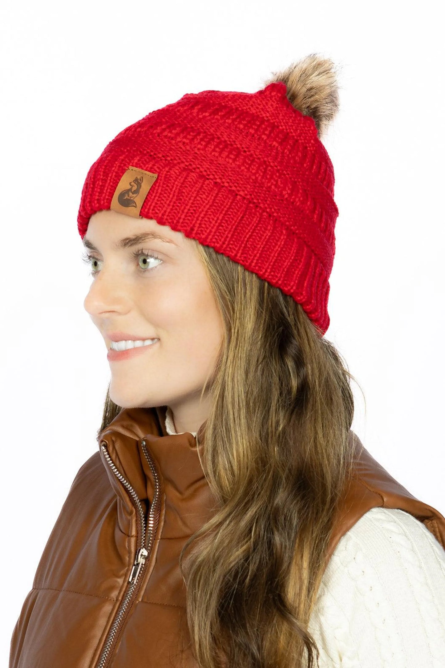 Scarlet Ribbed Beanie with Pom