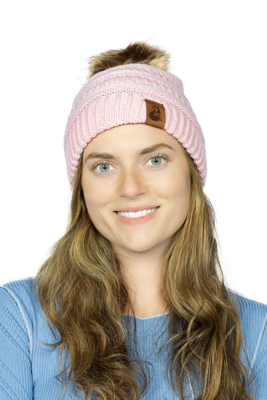 Dianthus Pink Ribbed Beanie with Pom