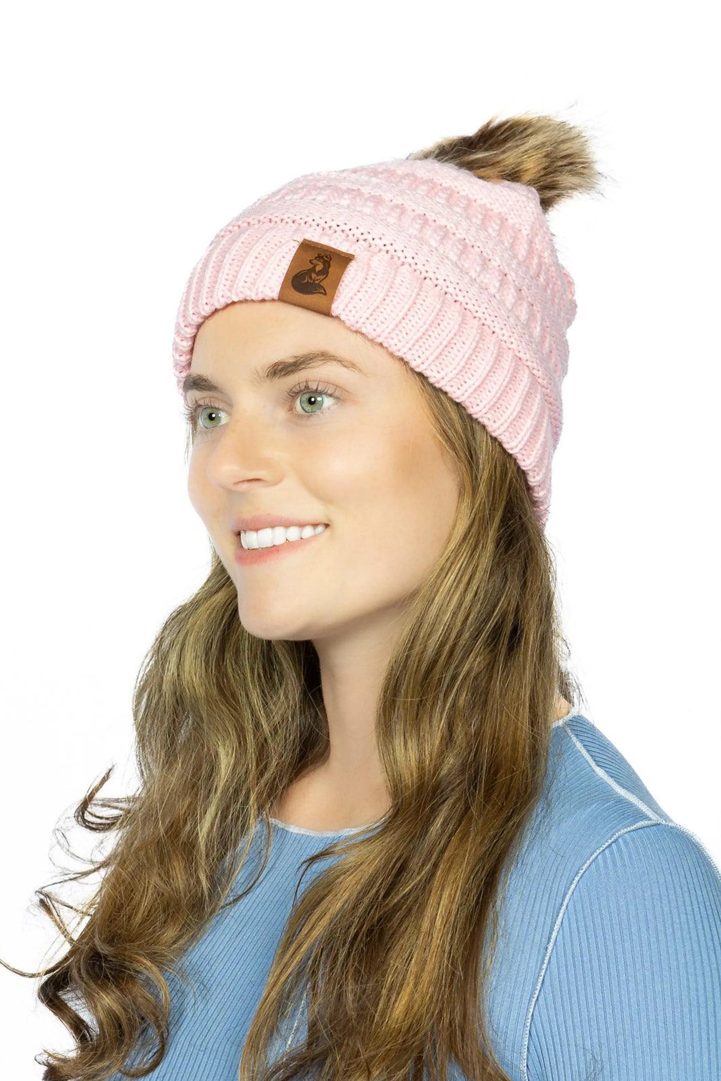 Dianthus Pink Ribbed Beanie with Pom