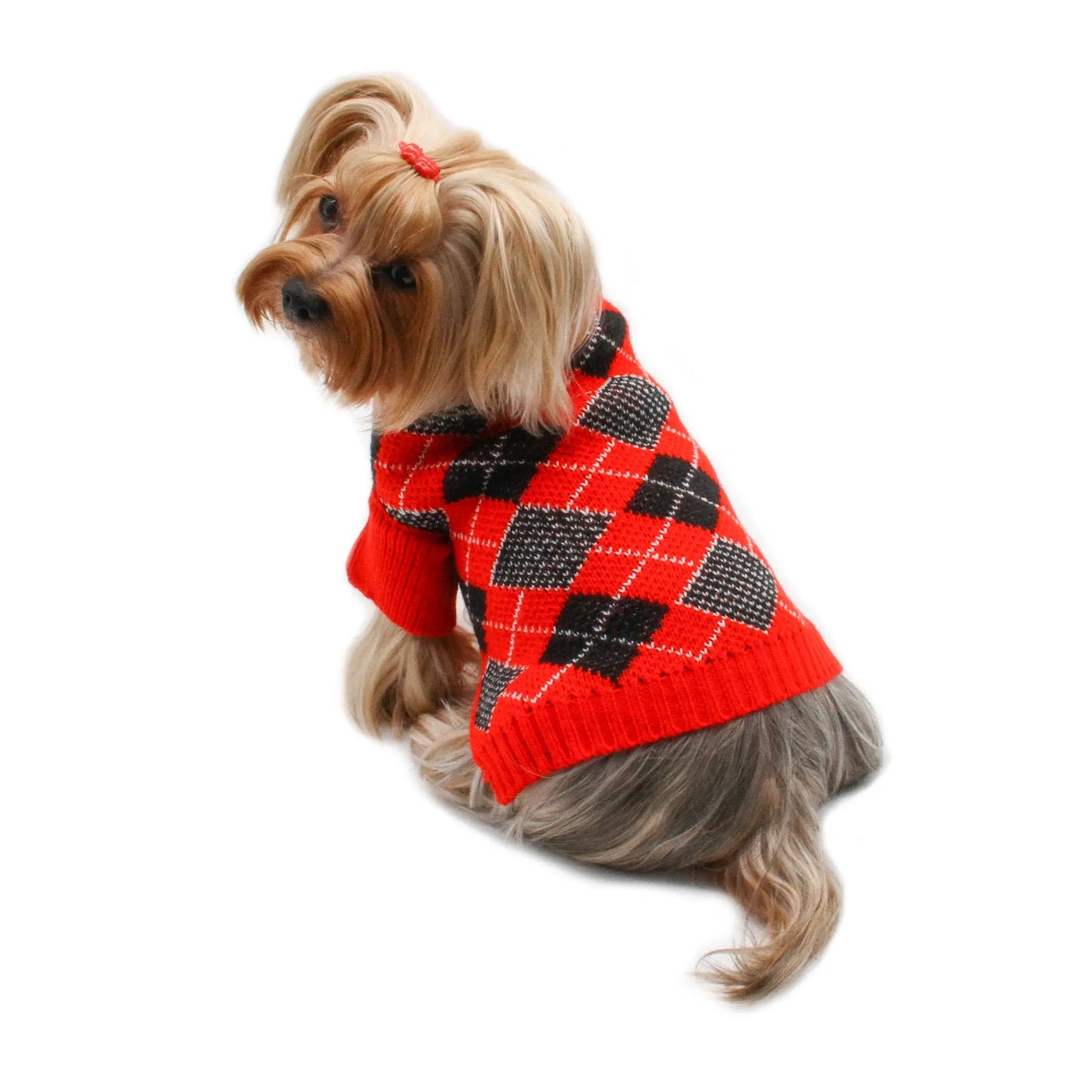 Argyle Turtleneck Sweater in Red/Black/White