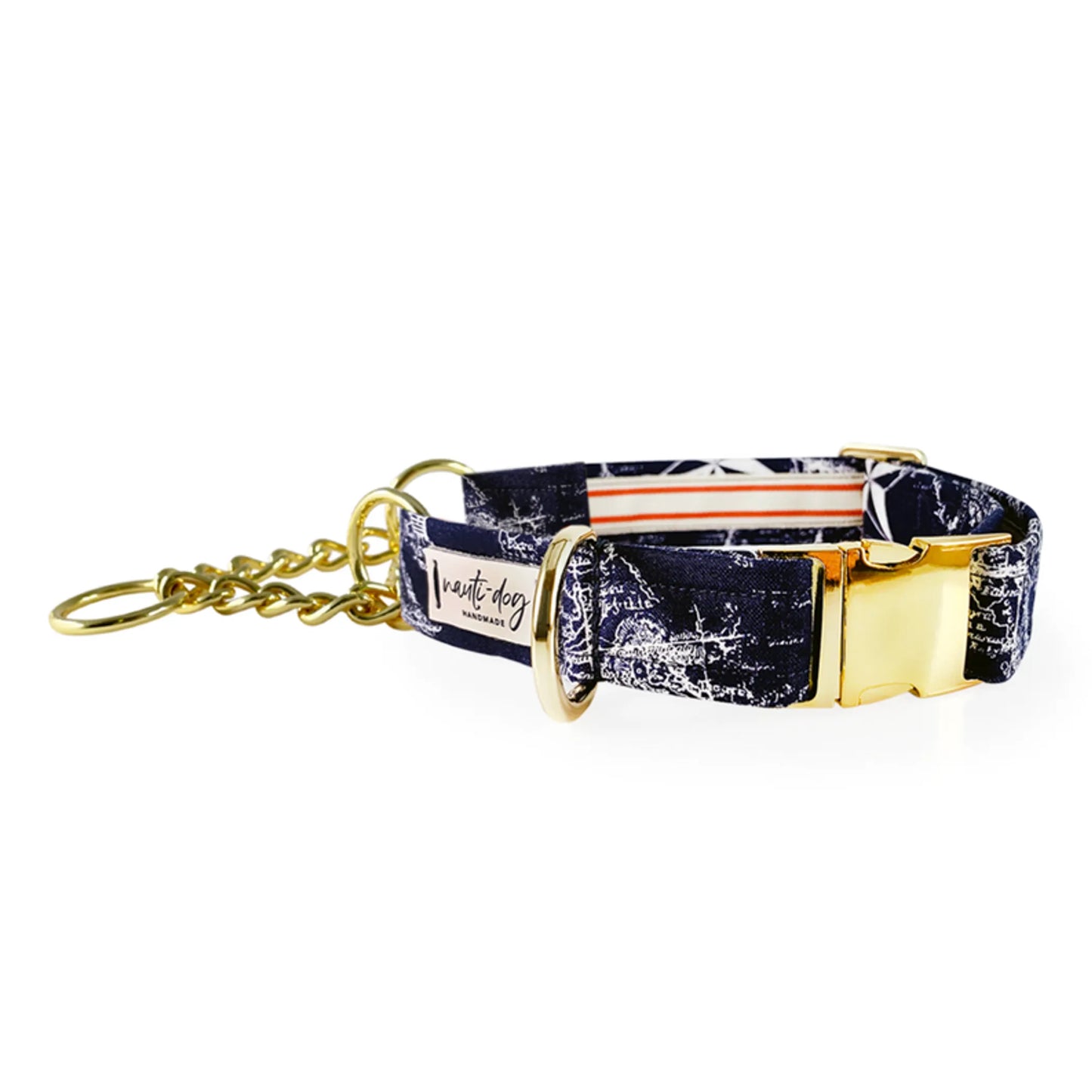 Carta Marina Navy Vintage Nautical Toile Buckle & Martingale Dog Collar - Pack Of: 1