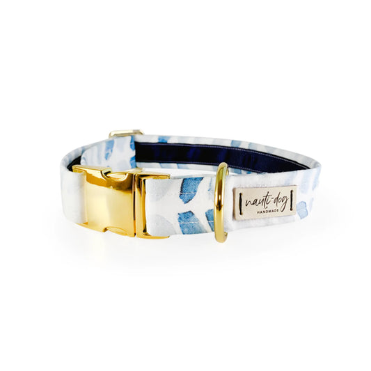 Raindrop Spring Watercolor Blue Herringbone Buckle & Martingale Dog Collar - Pack Of: 1