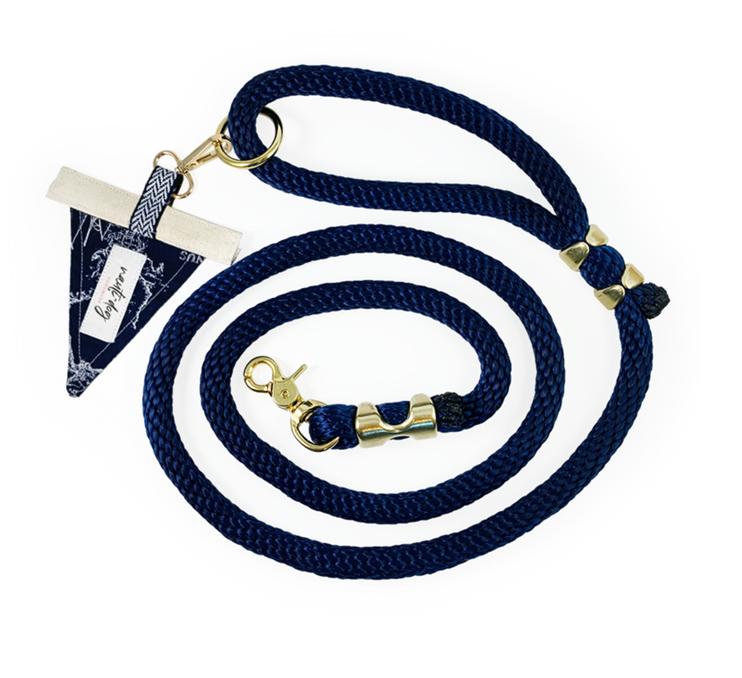 Carta Marina Navy Vintage Nautical Toile Premium Rope Dog Leash