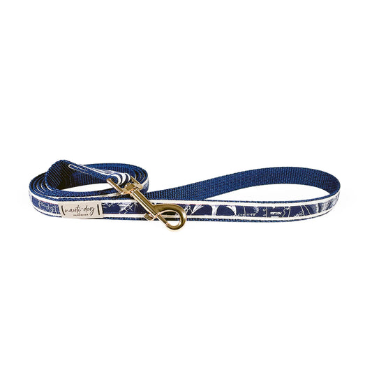 Carta Marina Navy Vintage Nautical Toile Ribbon Dog Leash