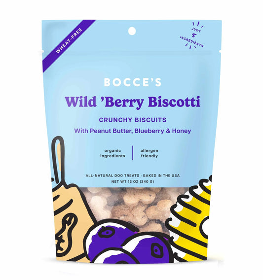 Bocce's Bakery Wild 'Berry Biscotti Small Batch Biscuits Dog Treats 12oz