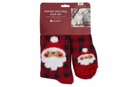 Pearhead Human and Dog Sock Set Buffalo Check Santa