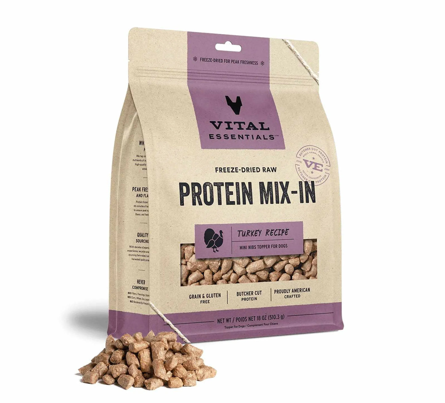 Vital Essentials(R) Freeze-Dried Raw Turkey Protein Mix-In Meal Topper for Dogs,