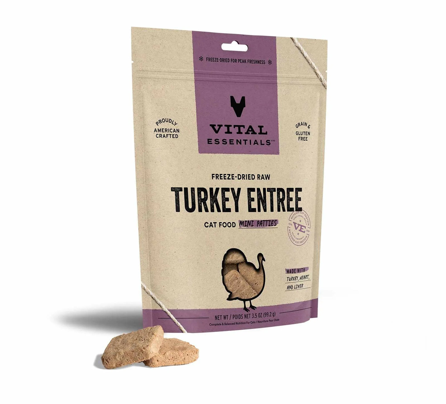 Vital Essentials(R) Freeze-Dried Raw Turkey Entree Cat Food Mini Patties,