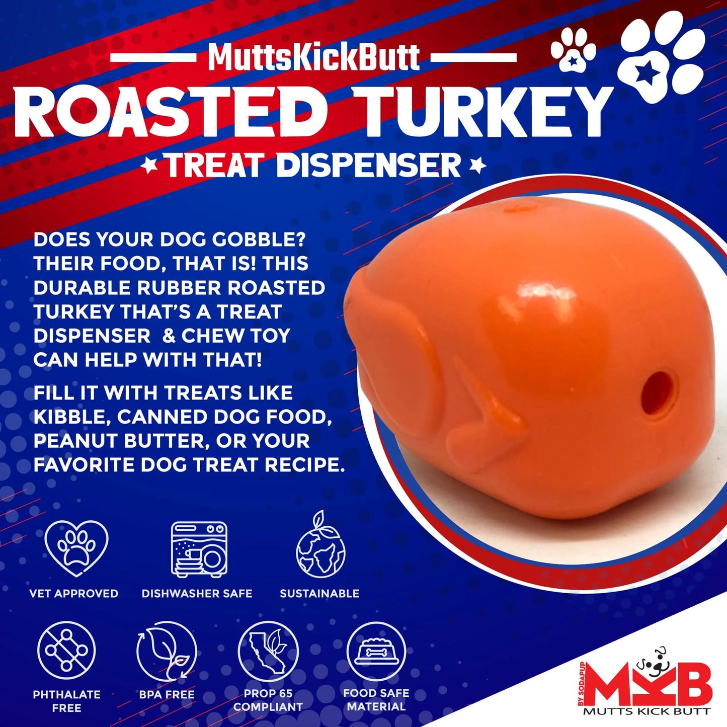 MKB Roasted Turkey Durable Rubber Chew Toy & Treat Dispenser