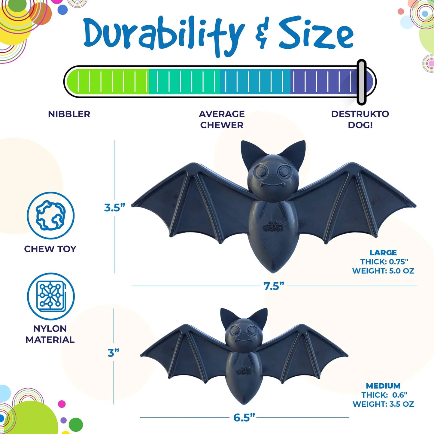 SodaPup Vampire Bat Ultra Durable Nylon Dog Chew Toy for Aggressive Chewers