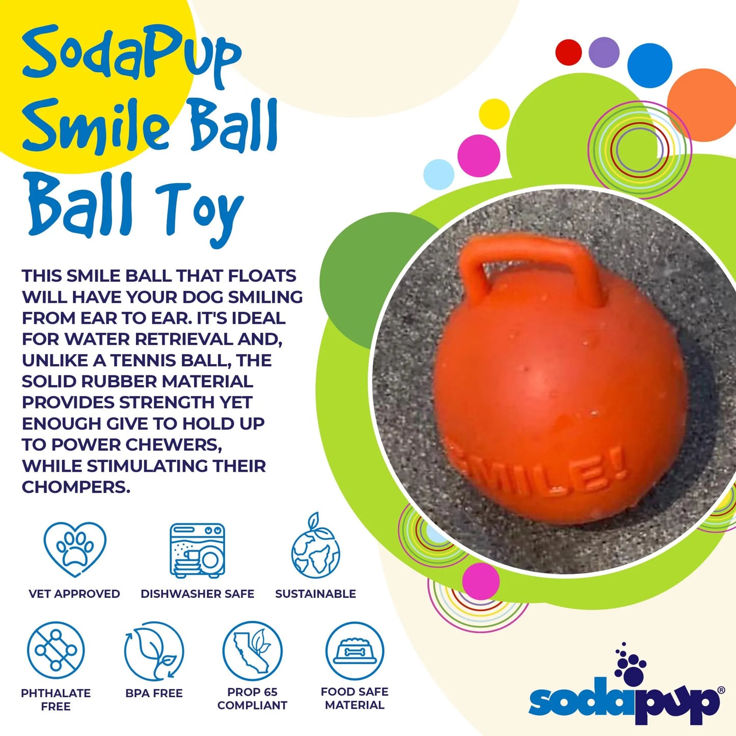 SP Smile Ball Ultra Durable Synthetic Rubber Chew Toy & Floating Retrieving Toy