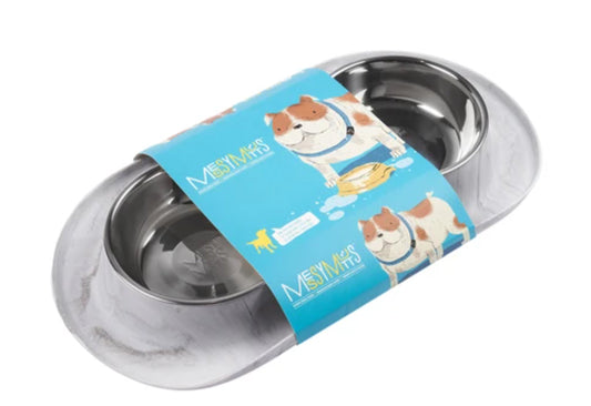 Messy Mutts Dog Double Feeder Marble 3 Cup