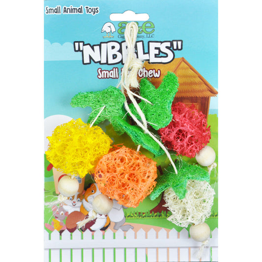 A &E Cages Nibbles Small Animal Loofah Chew Toy Bunch of Fruits; 1ea