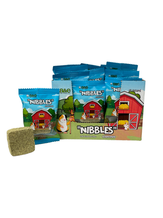 A and E Cages Barnyard Nibbles Hay Chew Small Animal Bites Round 32pc Display