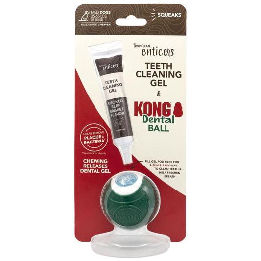 TropiClean Enticers Teeth Cleaning Gel & KONG Dental Ball Beef Brisket 1ea/1 oz, MD