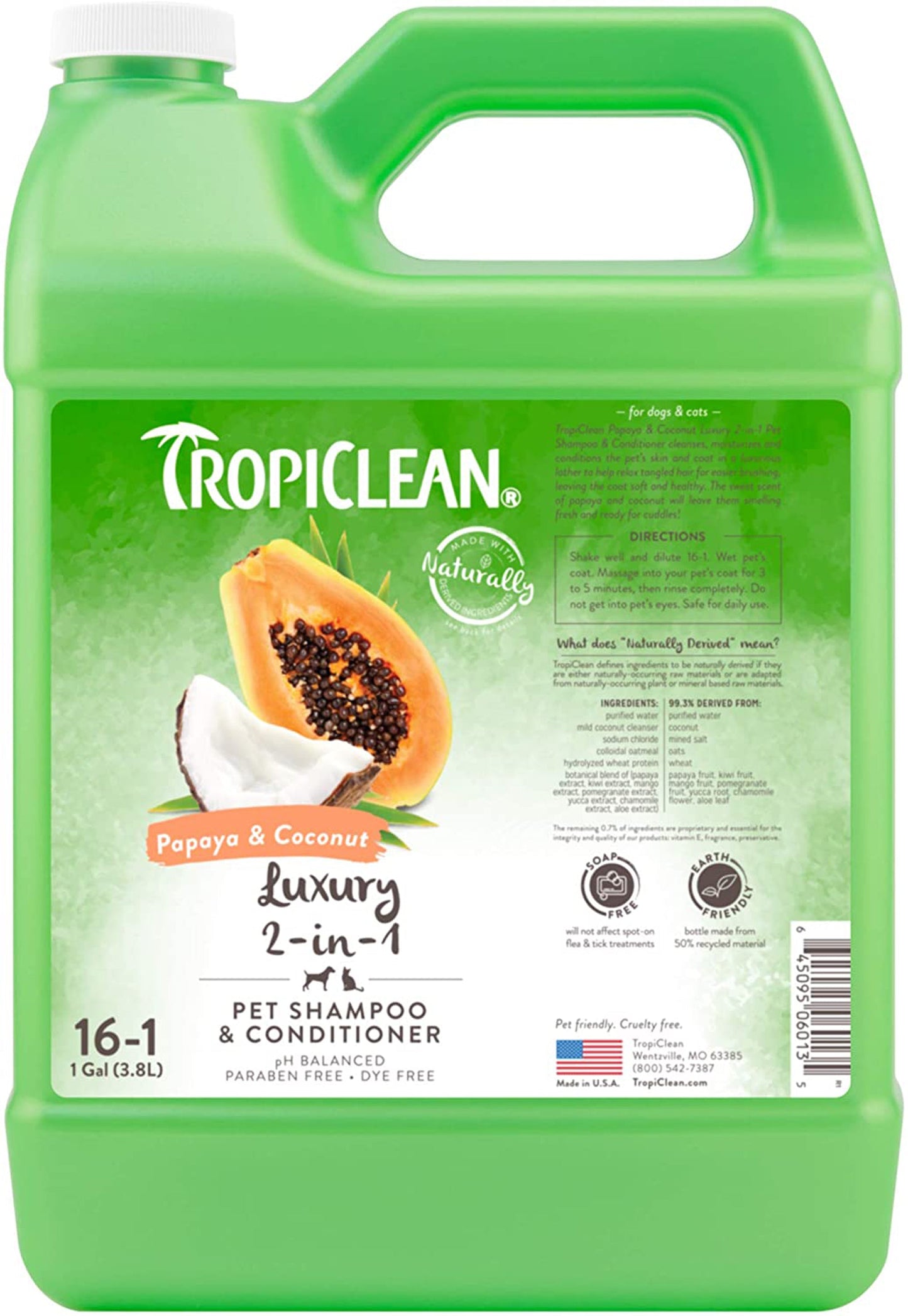 TropiClean Papaya & Coconut Luxury 2-in-1 Shampoo and Conditioner for Pets 1ea/1 gal