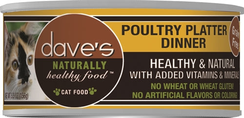 Daves  Naturally Healthy Cat Food, Poultry Platter Dinner 5.5oz. (Case of 24)