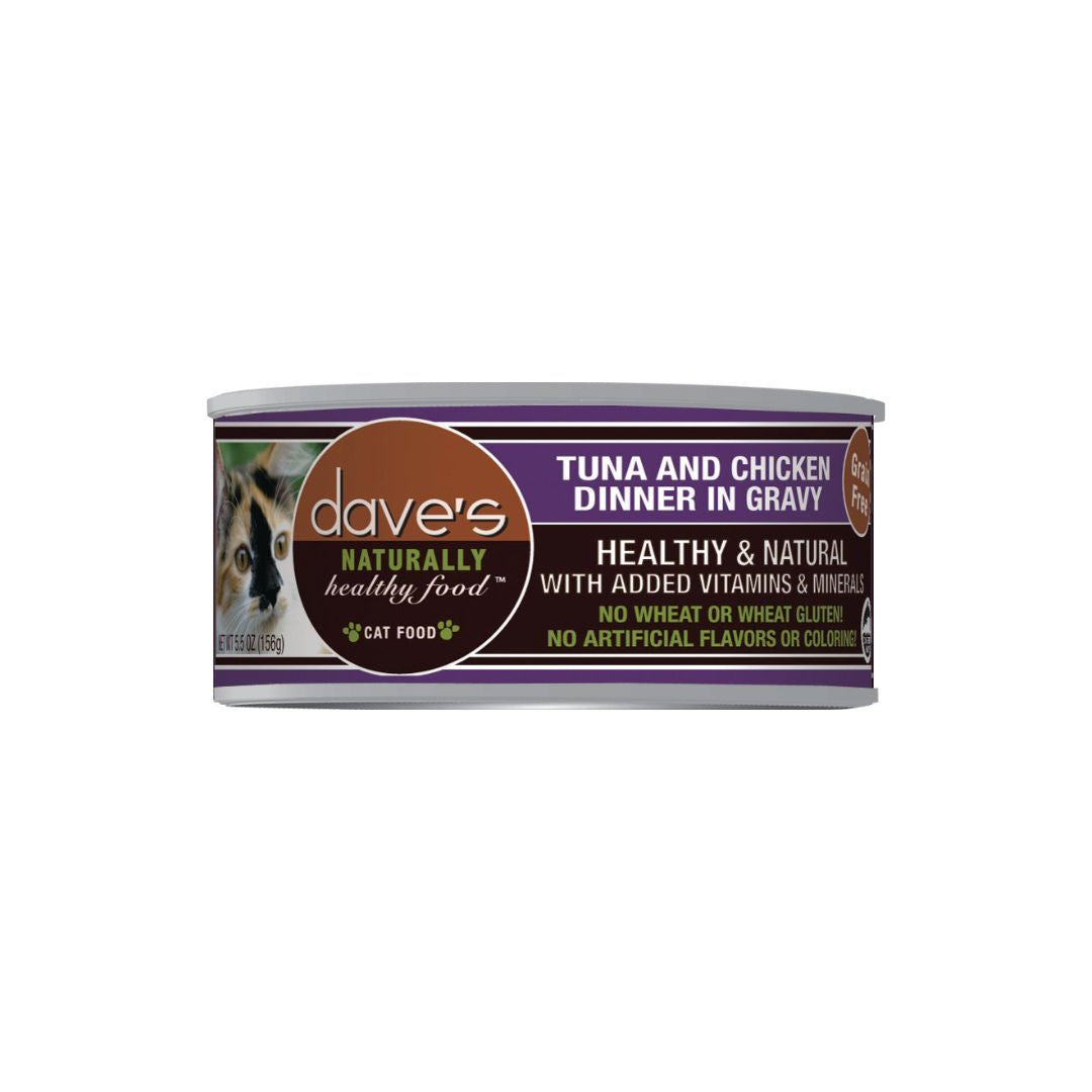 Daves Naturally Healthy Cat Food  Tuna and Chicken Dinner In Gravy 3Oz (Case of 24)