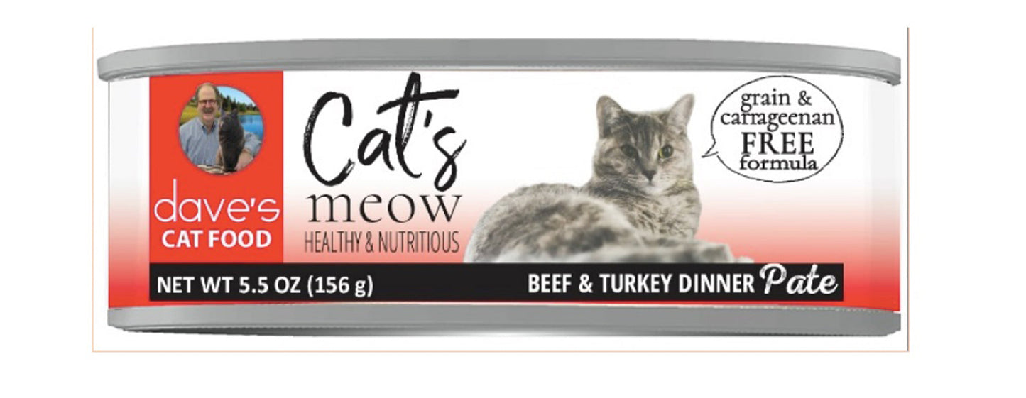 Dave's Pet Food Cat's Meow Beef with Turkey Dinner 5.5oz. (Case of 24)