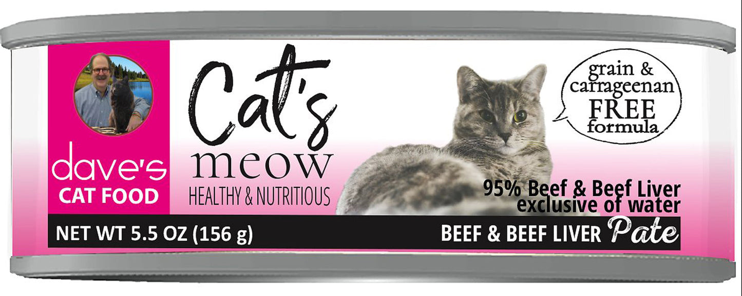 Dave's Pet Food Cat's Meow 95% Beef  with Liver 5.5oz. (Case of 24)