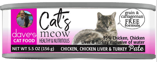 Dave's Pet Food Cat's Meow 95% Chicken with Turkey 5.5oz. (Case of 24)