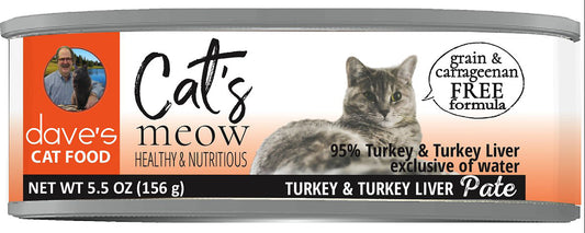 Dave's Pet Food Cat's Meow 95% Turkey with Liver 5.5oz. (Case of 24)