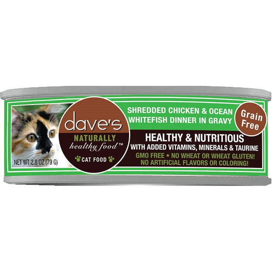 Dave's Cat Grain Free Shredded Chicken N Whitefish 2.8oz. (Case of 24)