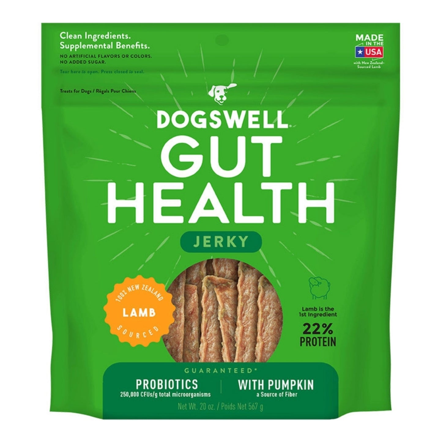 Dogswell Dog Gut Health Jerky Grain Free Lamb 20oz.