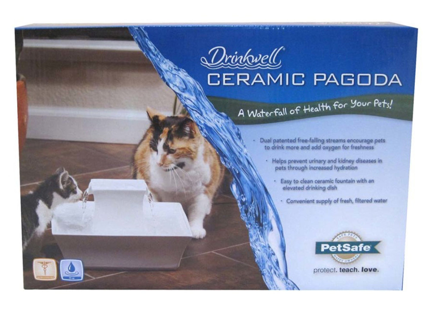 Drinkwell Pagoda Ceramic Pet Fountain White 1ea