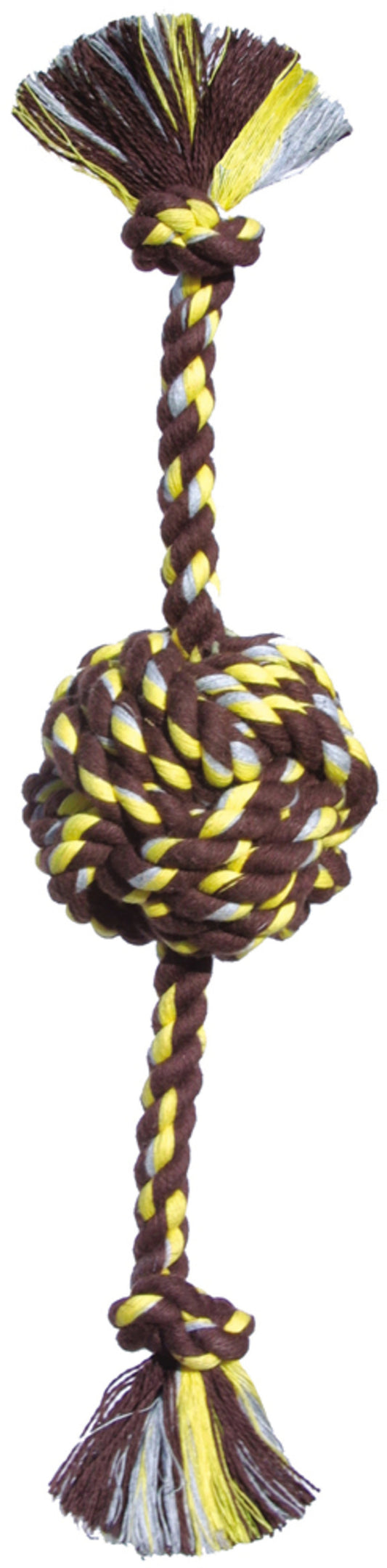 Mammoth Pet Products Monkey Fist Ball Dog toy w/Rope Ends Brown/Yellow 1ea/SM, 13 in