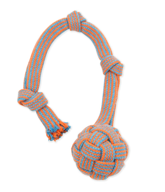 Mammoth Pet Products EXTRA Flossy Webbing Ball w/Fling Handle Dog Toy Orange/Blue 1ea/SM, 16 in