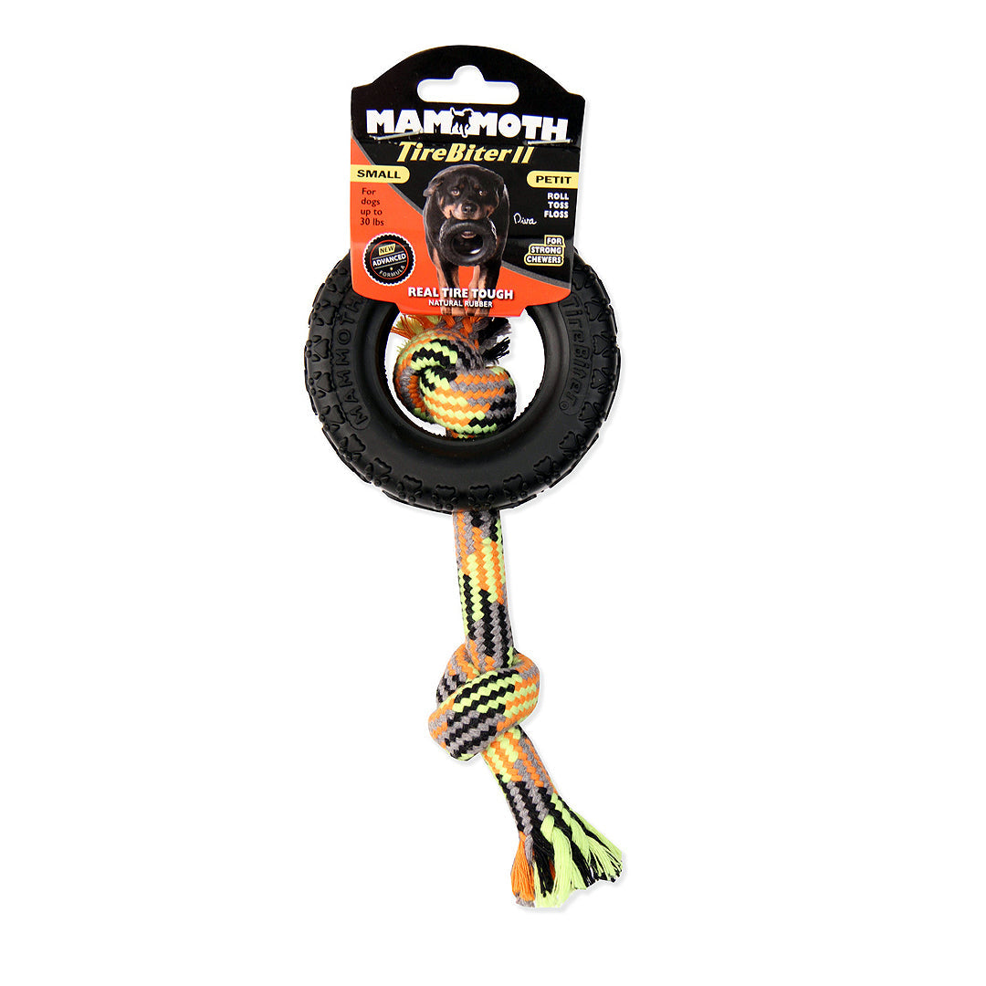 Mammoth Pet Products TireBiter II with Rope Dog Toy Multi-Color 1ea/3.75 in, SM