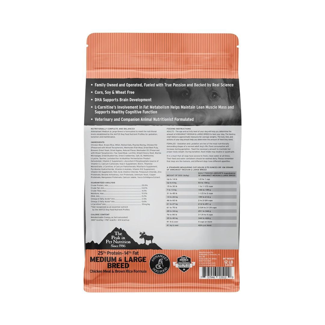 Annamaet Original Dd 12Lb Med/Lrg Brd 25% (Encore) Chicken Brown Rice