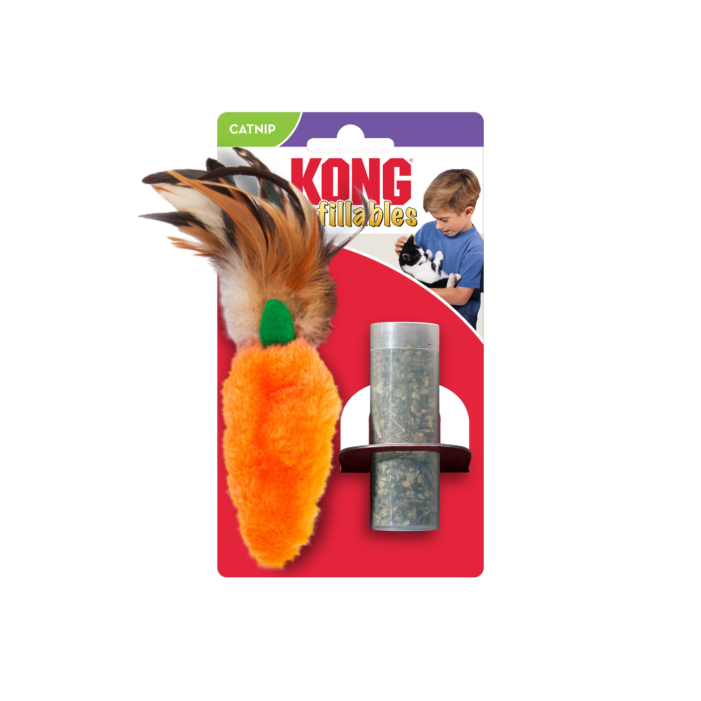 KONG Refillables Catnip Carrot with Feather Cat Toy Orange 1ea/One Size