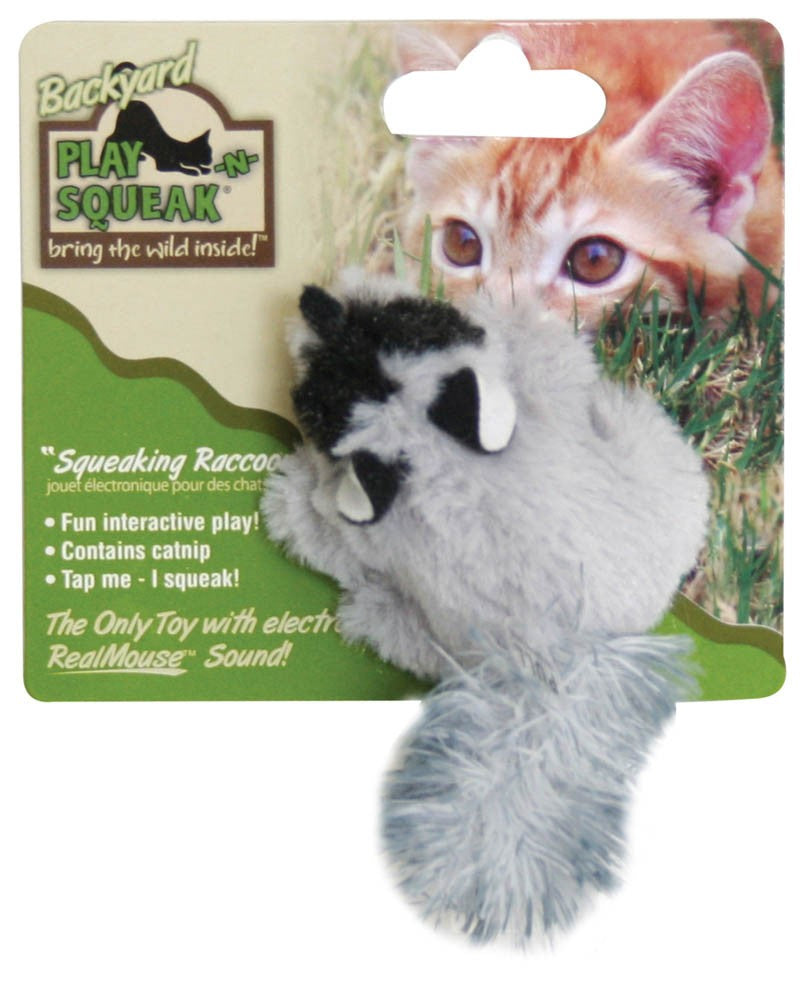 OurPets Play-N-Squeak Backyard Raccoon Catnip Toy Grey, Black 1ea