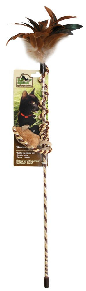 OurPets Play-N-Squeak Bounce-N-Pounce Play Wand Cat Toy Brown 1ea/One Size